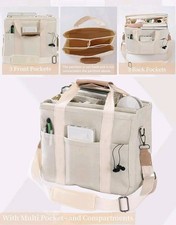 Women’s Multi-Pocket Canvas Tote Bag – Large Capacity Casual Shoulder Handbag