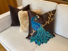 Peacock Embroidered Bird cushion cover home decor gift