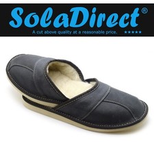 MENS WARM GENUINE 100% LEATHER SLIPPERS SIZE 6-12 SLIP ON MULES BLACK-GREY-BROWN