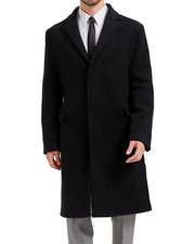 Mens Black Wool Cashmere Bond Overcoat Long Winter Coat Covert Jacket