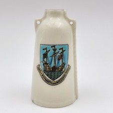 W.H. GOSS CRESTED CHINA - MODEL OF LEATHER BOTTLE - WEYMOUTH AND MELCOMBE-REGIS