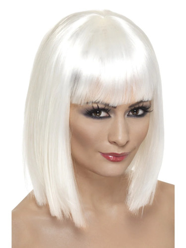 White glamour wig ladies - white, short