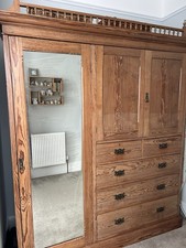 Antique Wardrobe Armoire Linen Press Drawers Victorian Arts and Crafts Style