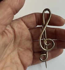 Treble Clef Brooch , Kilt Pin Scarf Brooch Silver Handmade Large 20gram