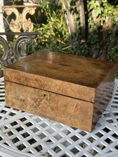 Antique Inlaid Burr Walnut Wood Writing Slope Stationery Storage Box 1891