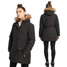 BRAVE SOUL WOMENS PARKA JACKET LADIES FUR HOODED QUILTED COAT WINTER TOP PARKER
