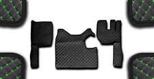 BLACK ECO LEATHER FLOOR MATS FOR RHD TRUCK VOLVO FH13 2010-2012 MANUAL GREEN STI