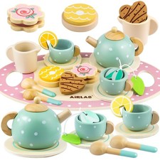 Airlab Wooden Tea Set, Afternoon Tea Party Set for Toddlers, Children Pretend