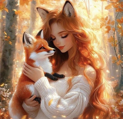 Ginger red head lady with - ginger, fox
