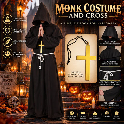 Adult monk robe hooded - adult,