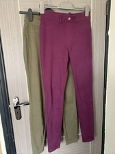 WOMENS DENIM BY TU JEGGINGS TWO PAIRS SIZE 8 COLOUR KHAKI AND BURGUNDY 