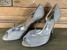Unze London Grey Diamante Rhinestone D'Orsay Peep Toe High Heels UK 6 EUR 39