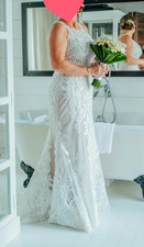 Maggie Sottero fit & flare Ilusion lace Halter Style Wedding Dress UK Size 14