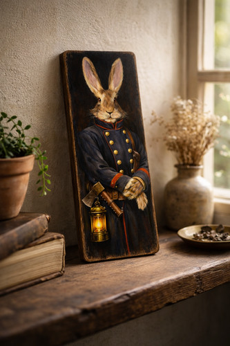 Hare fireman art wooden - hare,