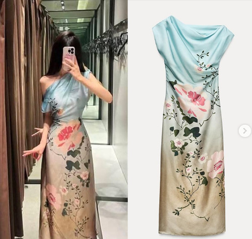 Zara floral print satin dress - print,