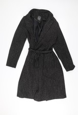 Primark Womens Black Belted Overcoat Size 14 Mid-Length Classic