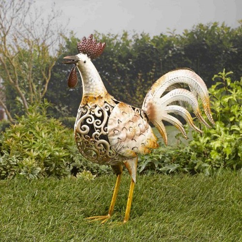 Solar metal cockerel garden - cockerel,