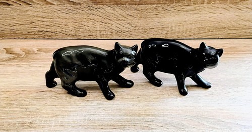 Manx black cat vintage ceramic - black,