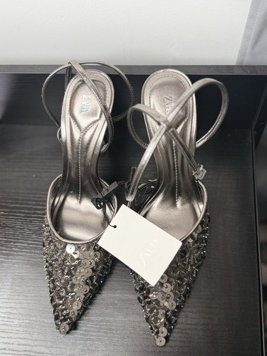Zara sequin sling - back, heels