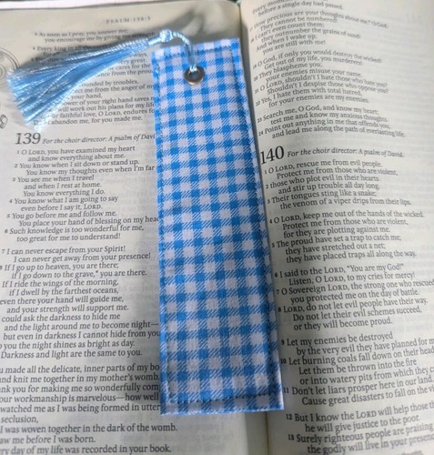 Handmade fabric bookmark blue - fabric,