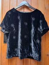 Biba Black Velvet Evening Party Top With Iconic Logo Pattern Size 14