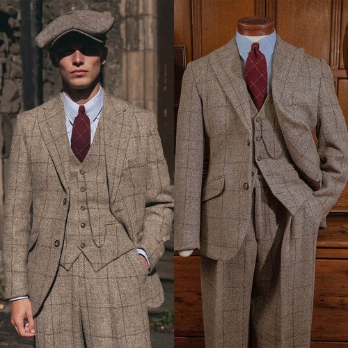 Brown herringbone men suit - men's,