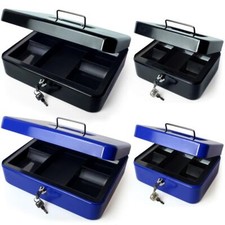 Metal Petty Cash Box Coin Tray Money Float Tin Keys Lockable Safe 8 / 12 inch
