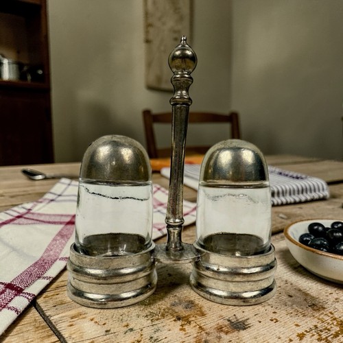 Vintage pewter salt pepper - pewter, &