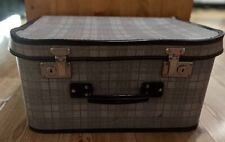 Vintage 1960's Small Grey Check Suitcase 2 Working Metal Clasps-Bakerlite Handle