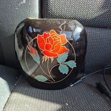 Vintage Otagiri Black Vase Crimson Red Rose Round oval Gold Detail Japan 