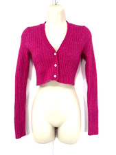 ZARA Dark Pink ALPACA WOOL Blend Women's Cropped V-Neck Cardigan UK 8 S