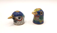 Vintage Pair of Cloisonné Enamel Thimbles Birds Multicoloured