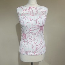 Anne Fontaine Top Size 2 White Pink Floral Square Neck Sleeveless Ribbed Vest