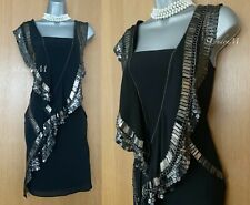 KAREN MILLEN UK 10 Black Silk Beaded Art Deco Downton Flapper Party Dress EU 38
