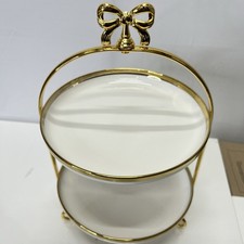 Luxury Gold Two Tier Cake Stand Pastry Cupcake Display Stand with Bow Top