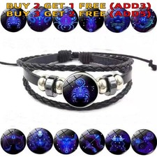 Zodiac Signs Spirit Bracelet,Adjustable 12Constellation Zodiac Leather Bracelets