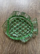 Green  Glass Dish Vintage Fish