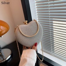 Evening Clutch Bag Womens Lady Bag Shiny Handbag Heart Shape Fashion Chain Bag
