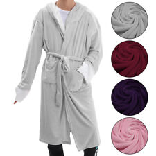 Mens & Ladies Bathrobe Soft Warm Flannel Shawl Dressing Gown Hooded Bath Robe UK