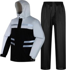 Adults Unisex Waterproof Reflective Rain Suit Jacket and Trousers and Carry Bag