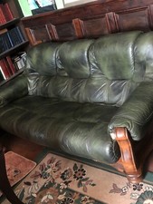 Vintage Green Leather sofa 3 Seater
