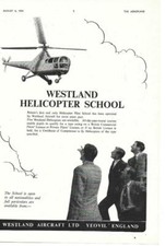 Old Aircraft Advertisment - Westland Helicopter School .  1954.