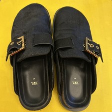 Zara women’s UK8 eur 41 black Clogs calf hair  Adjustable Comfort Footbed Mule