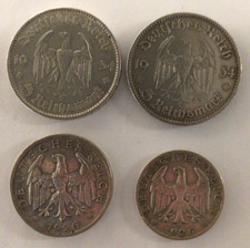 FOUR SILVER GERMAN REICHSMARK COINS - 1926 & 1934
