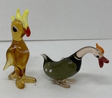 2 Small Hand Blown Glass Bird