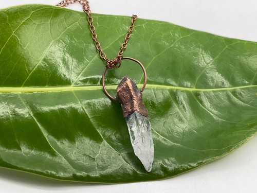 Necklace copper pendant quartz - necklace,
