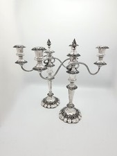 Pair of Large Silver-Plated Candelabras, 1920s Antique Table Decor, Candlesticks