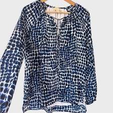 Michael Kors Blue White Patterned Zip Drawstring Blouse Top 4 8 S Lined Chiffon