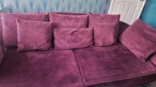 DFS 4-Seater Sofa – Aubergine Velvet with Gold Piping – Excellent Condition