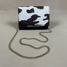 Topshop Handbag Bag Crossbody Chain Strap Cow Hide Black Suede Gold Small
